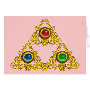 MAGIC ELFIC TALISMAN /GOLD TRIANGLE WITH GEMSTONES CARDS