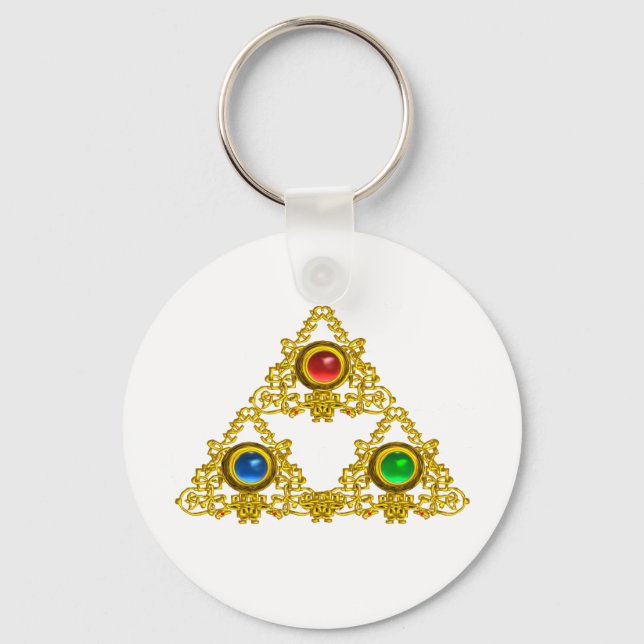 MAGIC ELFIC TALISMAN /GOLD TRIANGLE WITH GEMSTONES KEYCHAIN (Front)