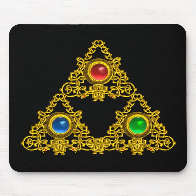 MAGIC ELFIC TALISMAN /GOLD TRIANGLE WITH GEMSTONES MOUSE PAD (Front)