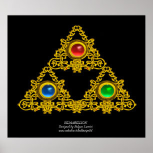 MAGIC ELFIC TALISMAN /GOLD TRIANGLE WITH GEMSTONES POSTER