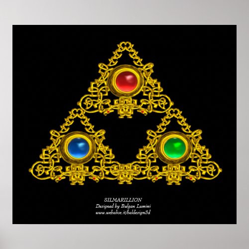 MAGIC ELFIC TALISMAN GOLD TRIANGLE WITH GEMSTONES POSTER