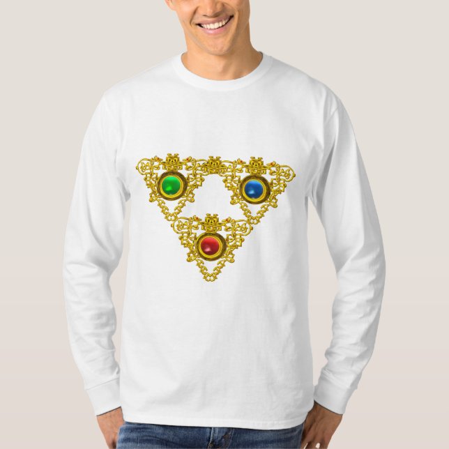 MAGIC ELFIC TALISMAN /GOLD TRIANGLE WITH GEMSTONES T-Shirt (Front)