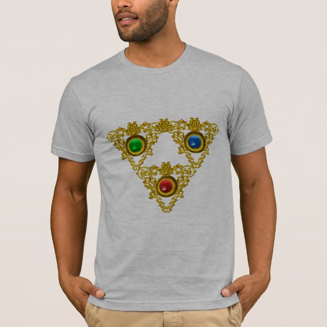 MAGIC ELFIC TALISMAN /GOLD TRIANGLE WITH GEMSTONES T-Shirt (Front)