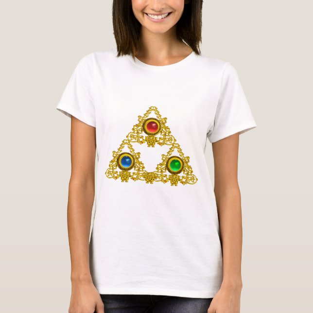 MAGIC ELFIC TALISMAN /GOLD TRIANGLE WITH GEMSTONES T-Shirt (Front)