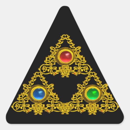 MAGIC ELFIC TALISMAN GOLD TRIANGLE WITH GEMSTONES TRIANGLE STICKER