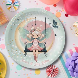 Magic enchanted Fairy on the swing kids birthday Paper Plates