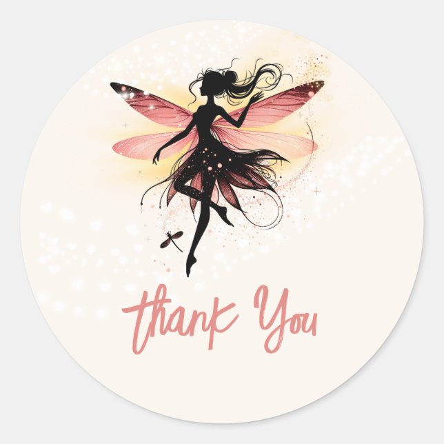 Magic enchanted Fairy silhouette kids thank you Classic Round Sticker (Front)