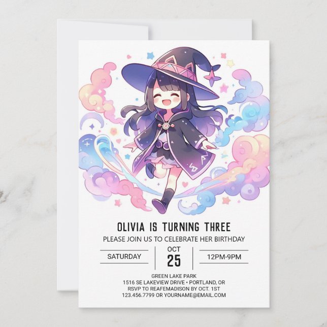 Magic Enchantress Wizard Birthday Invitation (Front)