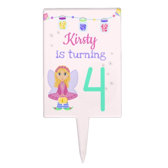 Magic Fairy Party | Girl's 4th Birthday Cake Topper (Front)