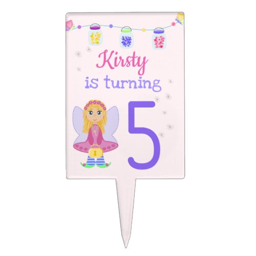 Magic Fairy Party  Girls 5th Birthday Cake Topper