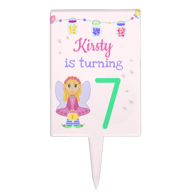 Magic Fairy Party | Girl's 7th Birthday Cake Topper (Front)