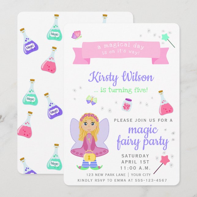 Magic Fairy Party | Girl's Birthday Celebration Invitation (Front/Back)