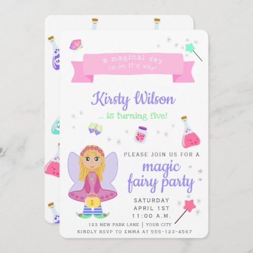 Magic Fairy Party  Girls Birthday Celebration Invitation