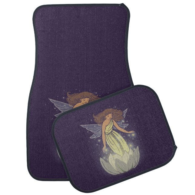 Magic Fairy White Flower Glow Fantasy Art Car Mat (Set)