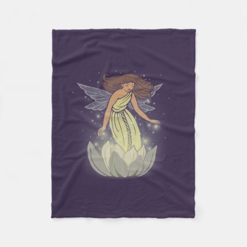 Magic Fairy White Flower Glow Fantasy Art Fleece Blanket