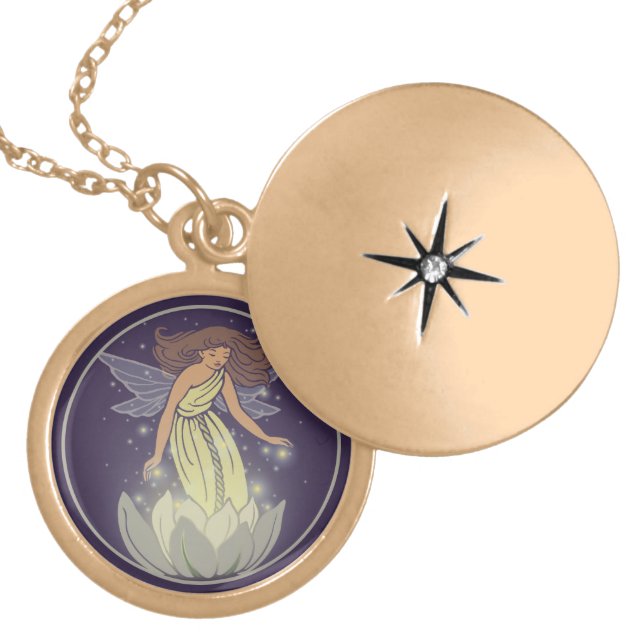 Magic Fairy White Flower Glow Fantasy Art Locket Necklace (Front)