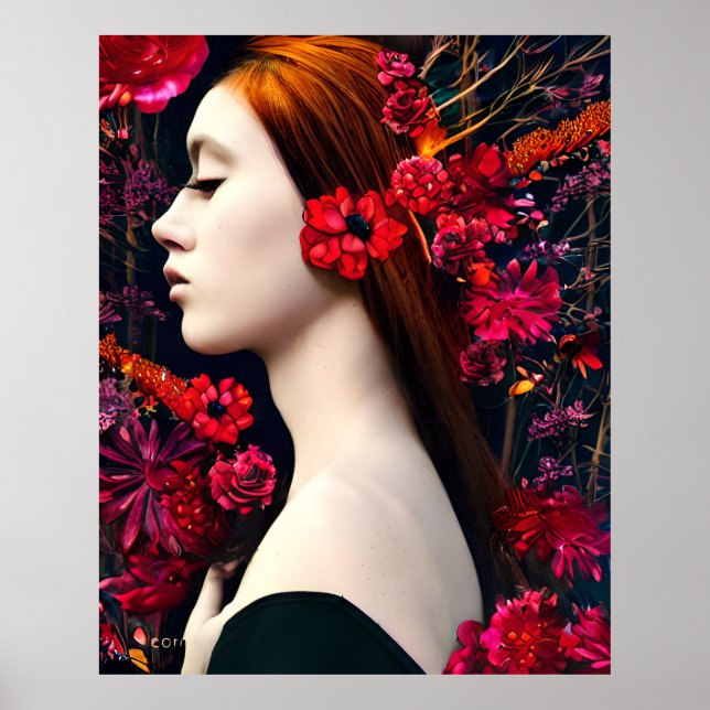Magic fantasy beautiful face flowers  poster (Front)