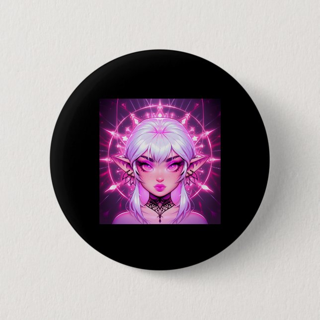 Magic Fantasy Elf Anime Girl Sticker  Button (Front)