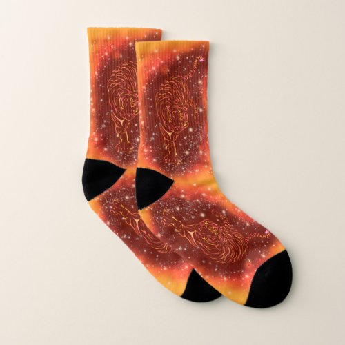 Magic Fire Tigers Running At Galaxy Starry Night Socks