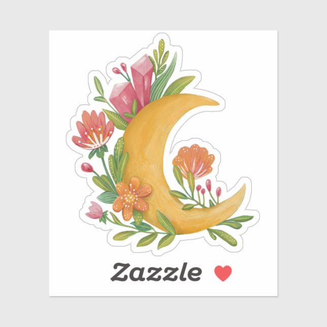 Magic floral moon. Mystic cute flowers night sky Sticker (Sheet)