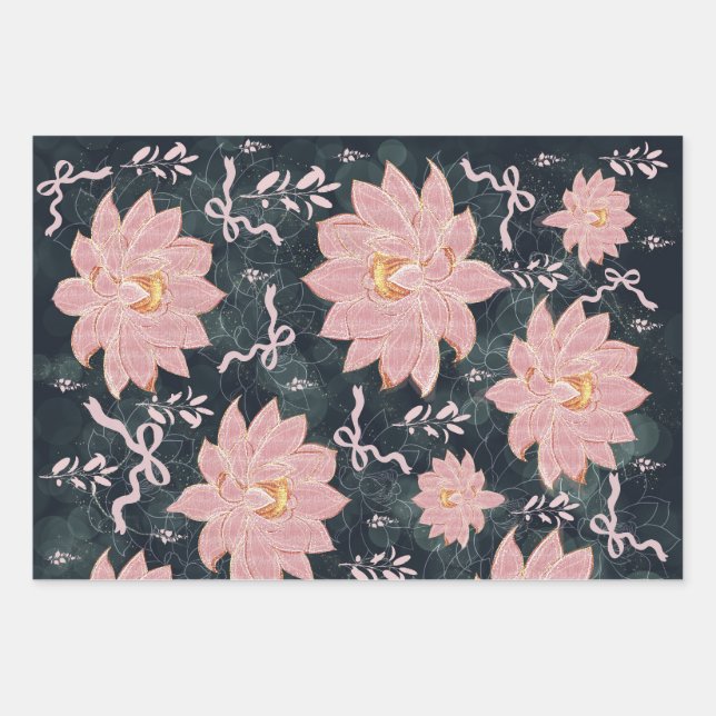 Magic florals with glitter design  wrapping paper sheets (Front)