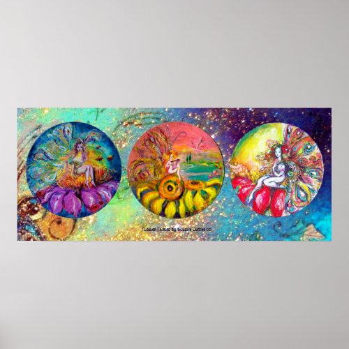 MAGIC FLOWER FAIRIES In BLUE GEEN GOLD SPARKLES Poster