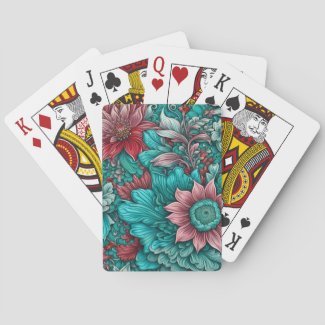 Magic flowers, cyan blue red and pink 
