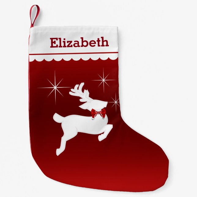 Magic Flying Reindeer Personalized (red) Small Christmas Stocking (Front)
