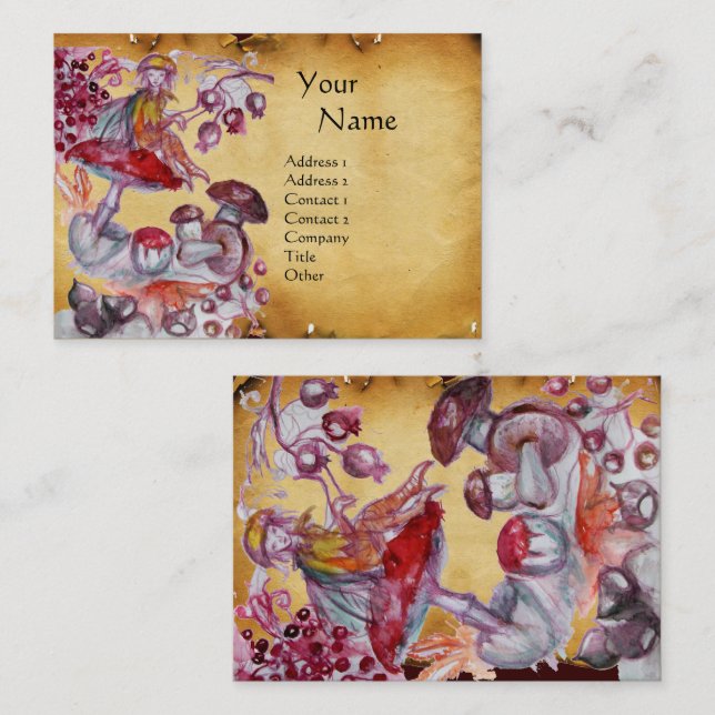 MAGIC FOLLET OF MUSHROOMS Antique Parchment Business Card (Front/Back)
