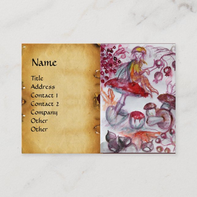 MAGIC FOLLET OF MUSHROOMS Antique Parchment Business Card (Front)