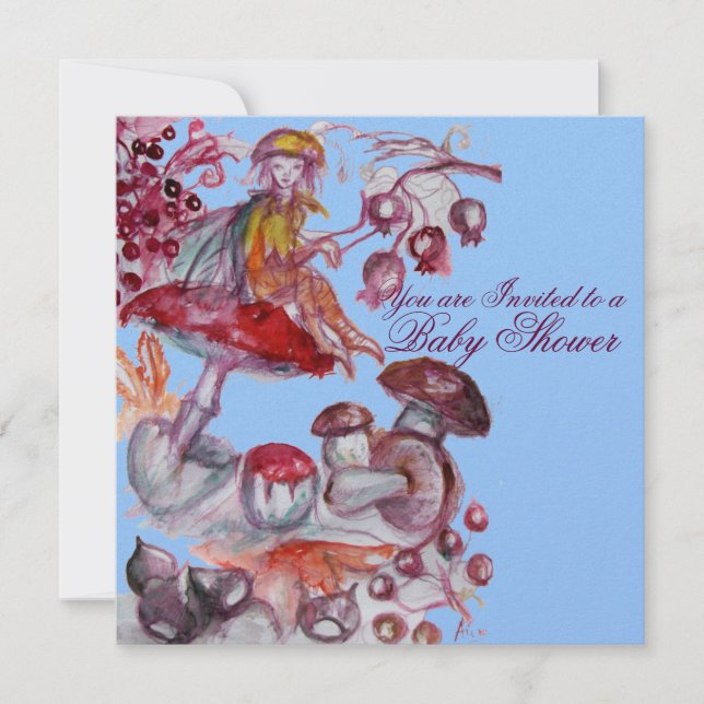 MAGIC FOLLET OF MUSHROOMS BLUE BABY BOY SHOWER INVITATION (Front)