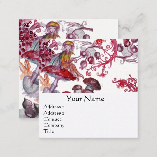 MAGIC FOLLET OF MUSHROOMS Fantasy Floral Monogram Square Business Card
