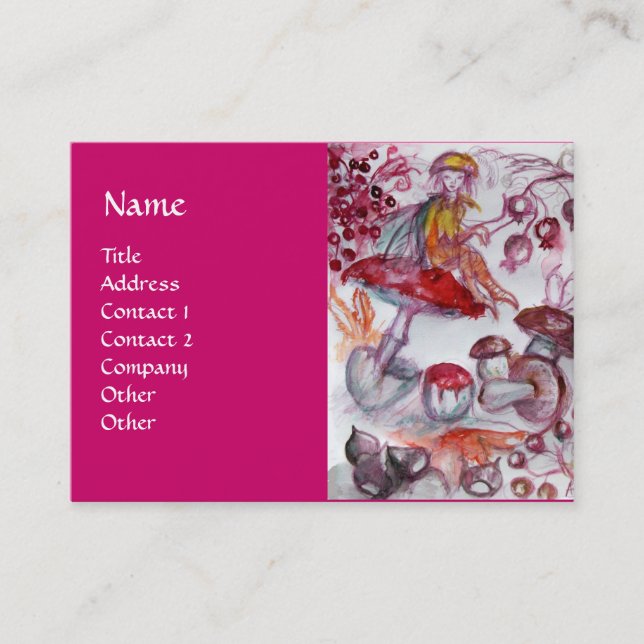 MAGIC FOLLET OF MUSHROOMS Fantasy Pink Purple Red Business Card (Front)