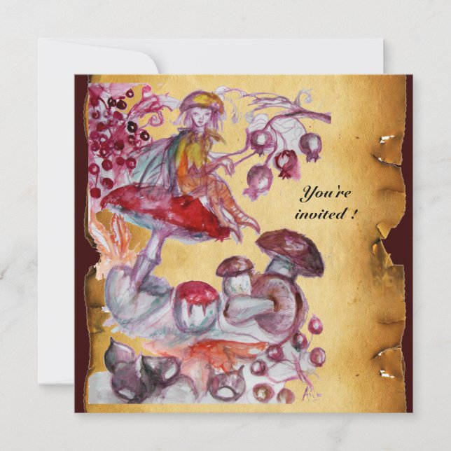 MAGIC FOLLET OF MUSHROOMS parchment Invitation (Front)