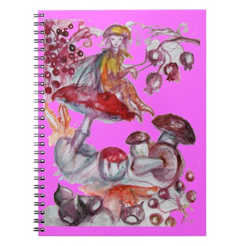 MAGIC FOLLET OF MUSHROOMS Red Pink Floral Fantasy Notebook