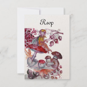 MAGIC FOLLET OF MUSHROOMS Red White Fantasy RSVP Invitation