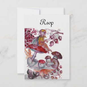 MAGIC FOLLET OF MUSHROOMS Red White Fantasy RSVP Invitation