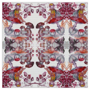 MAGIC FOLLET OF MUSHROOMS Red White Flora Fantasy Fabric