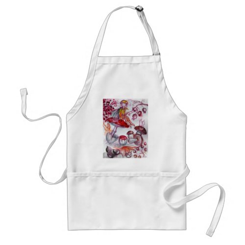 MAGIC FOLLET OF MUSHROOMS Red White Floral Fantasy Adult Apron