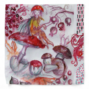 MAGIC FOLLET OF MUSHROOMS Red White Floral Fantasy Bandana