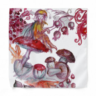 MAGIC FOLLET OF MUSHROOMS Red White Floral Fantasy Bandana