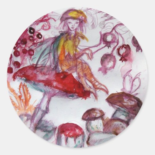 MAGIC FOLLET OF MUSHROOMS Red White Floral Fantasy Classic Round Sticker