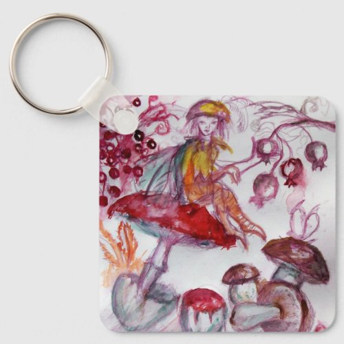 MAGIC FOLLET OF MUSHROOMS Red White Floral Fantasy Keychain