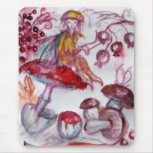 MAGIC FOLLET OF MUSHROOMS Red White Floral Fantasy Mouse Pad