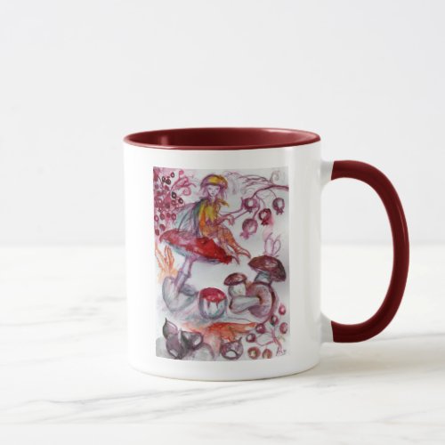 MAGIC FOLLET OF MUSHROOMS Red White Floral Fantasy Mug