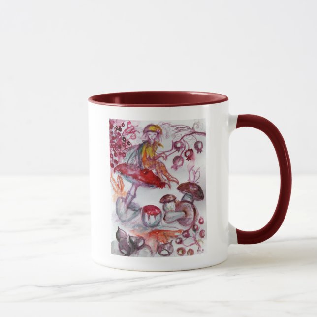 MAGIC FOLLET OF MUSHROOMS Red White Floral Fantasy Mug (Right)