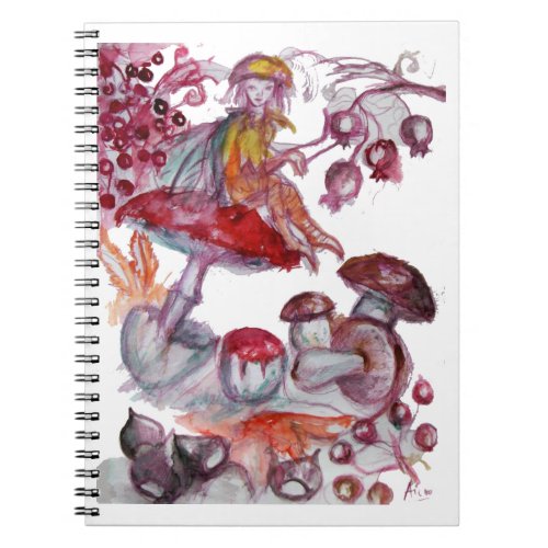 MAGIC FOLLET OF MUSHROOMS Red White Floral Fantasy Notebook
