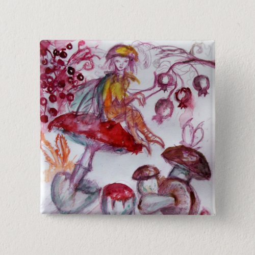 MAGIC FOLLET OF MUSHROOMS Red White Floral Fantasy Pinback Button