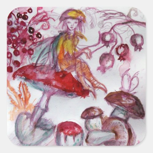 MAGIC FOLLET OF MUSHROOMS Red White Floral Fantasy Square Sticker