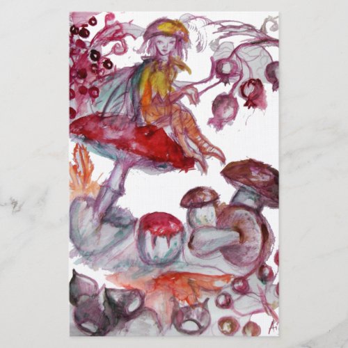 MAGIC FOLLET OF MUSHROOMS Red White Floral Fantasy Stationery